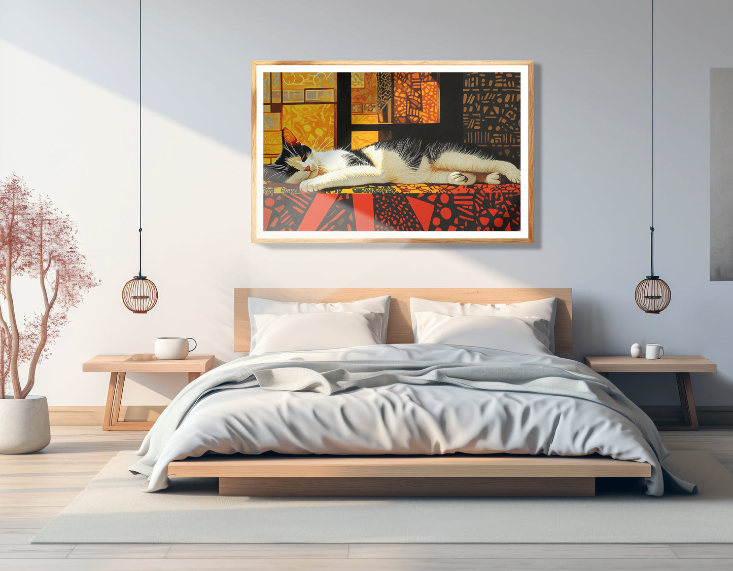 Sleeping White Cat African Pattern African American canvas print view 75