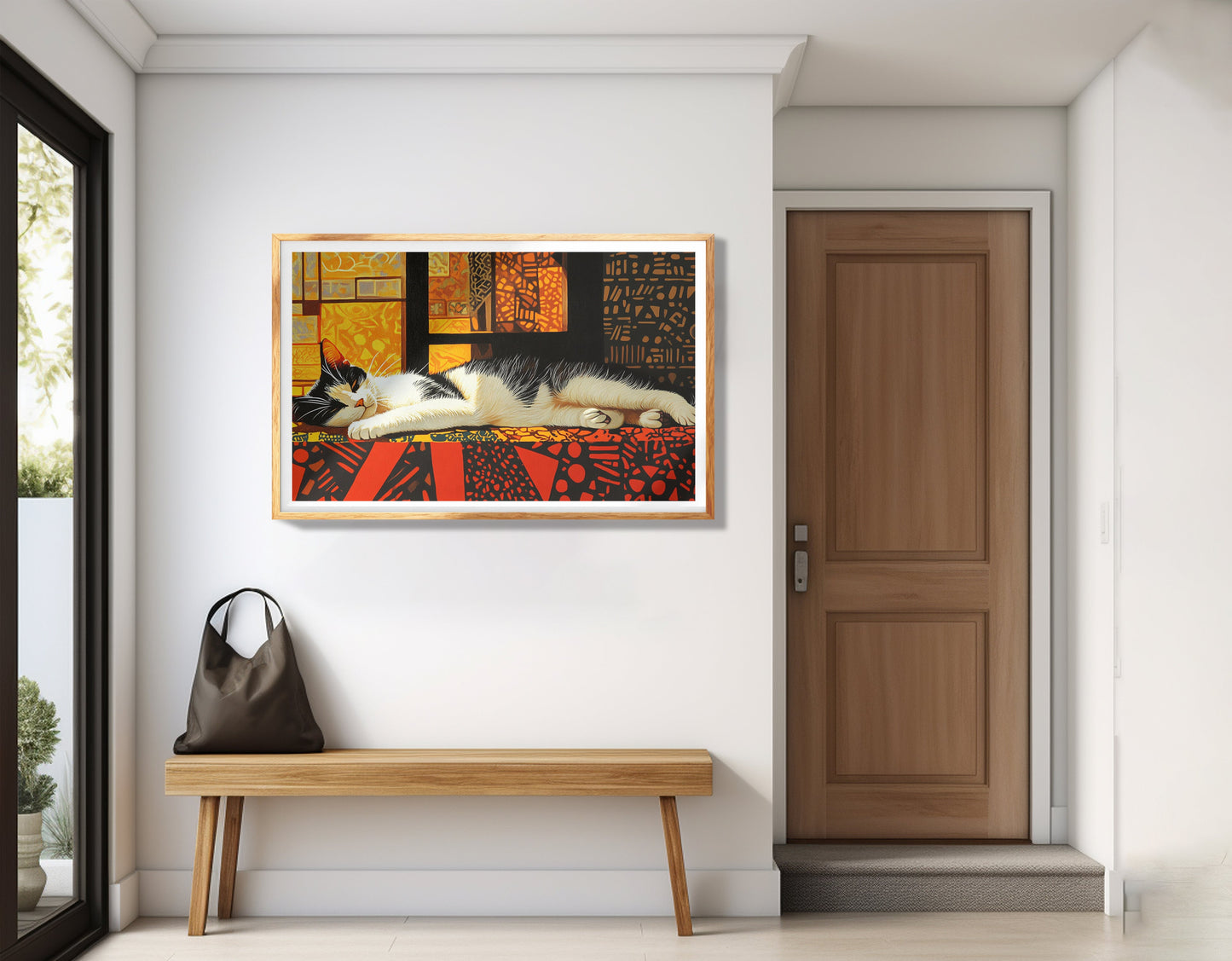 Sleeping White Cat African Pattern African American canvas print view 77
