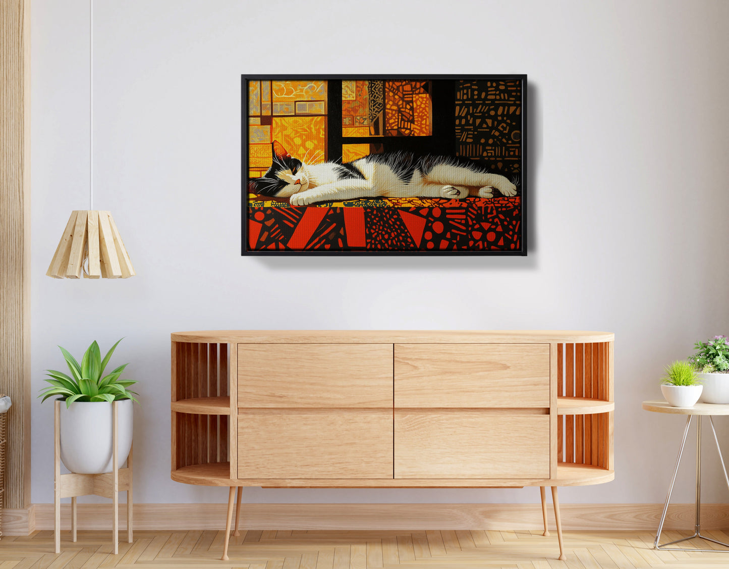Sleeping White Cat African Pattern African American canvas print view 26