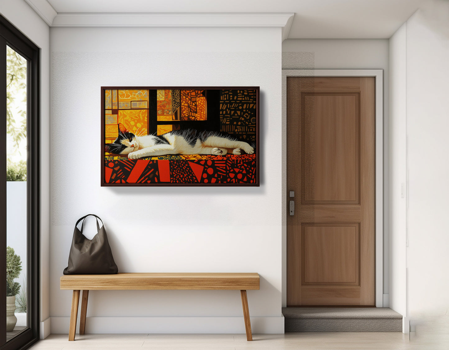 Sleeping White Cat African Pattern African American canvas print view 35