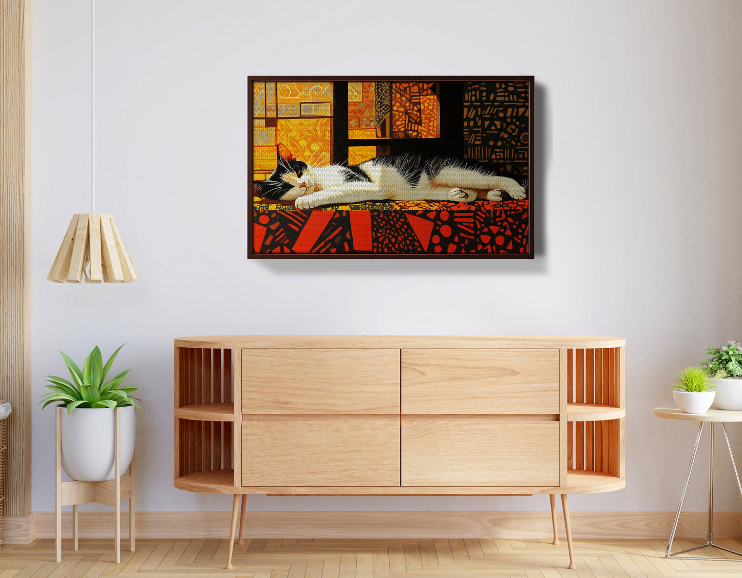 Sleeping White Cat African Pattern African American canvas print view 32