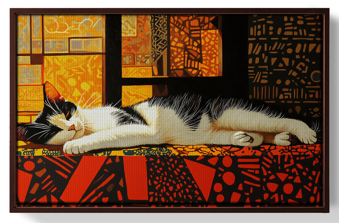 Sleeping White Cat African Pattern African American canvas print view 31