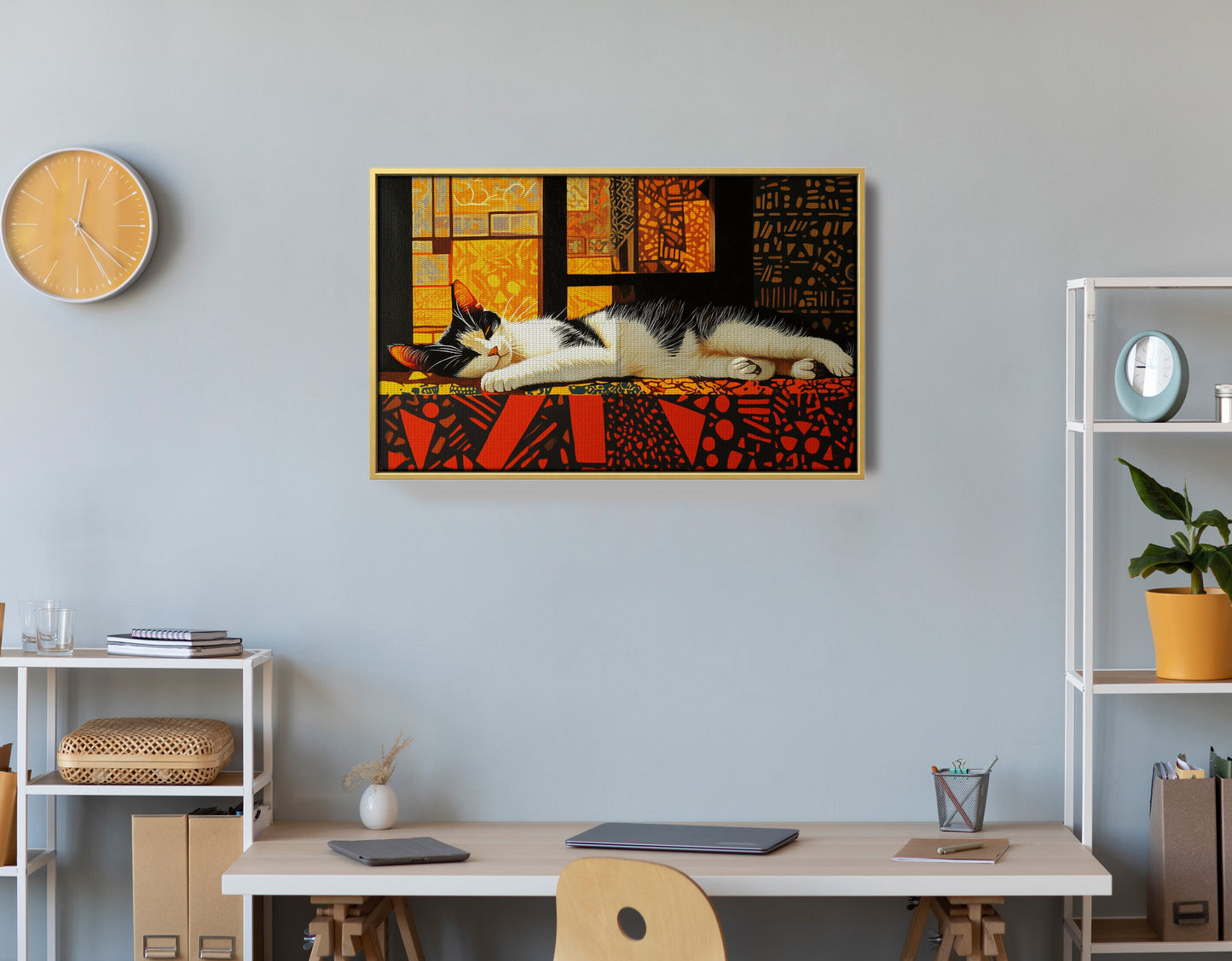Sleeping White Cat African Pattern African American canvas print view 42