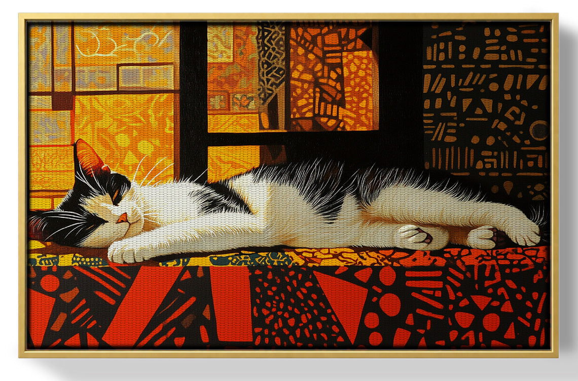 Sleeping White Cat African Pattern African American canvas print view 37