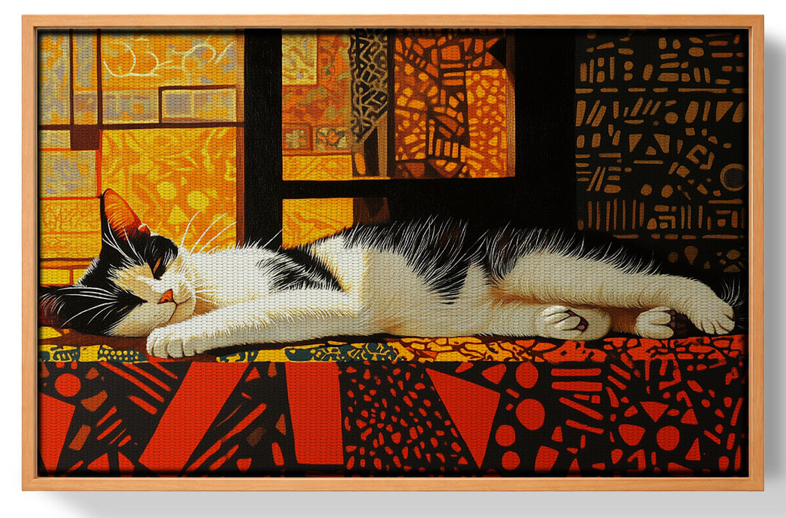 Sleeping White Cat African Pattern African American canvas print view 43
