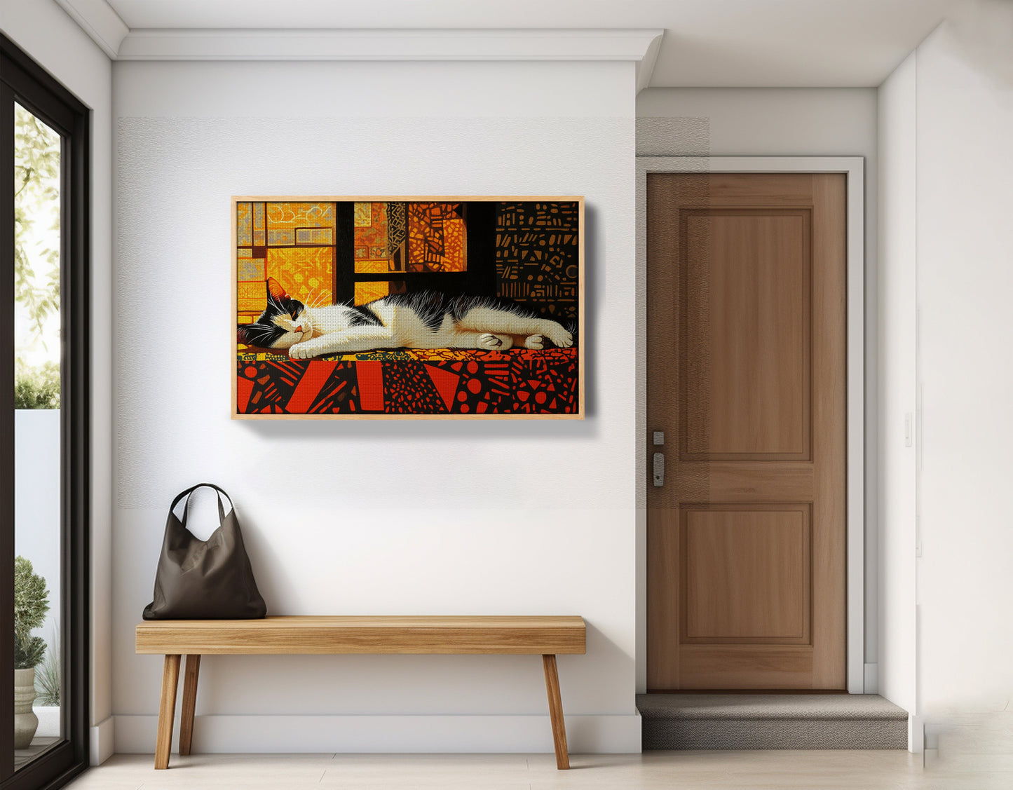 Sleeping White Cat African Pattern African American canvas print view 53