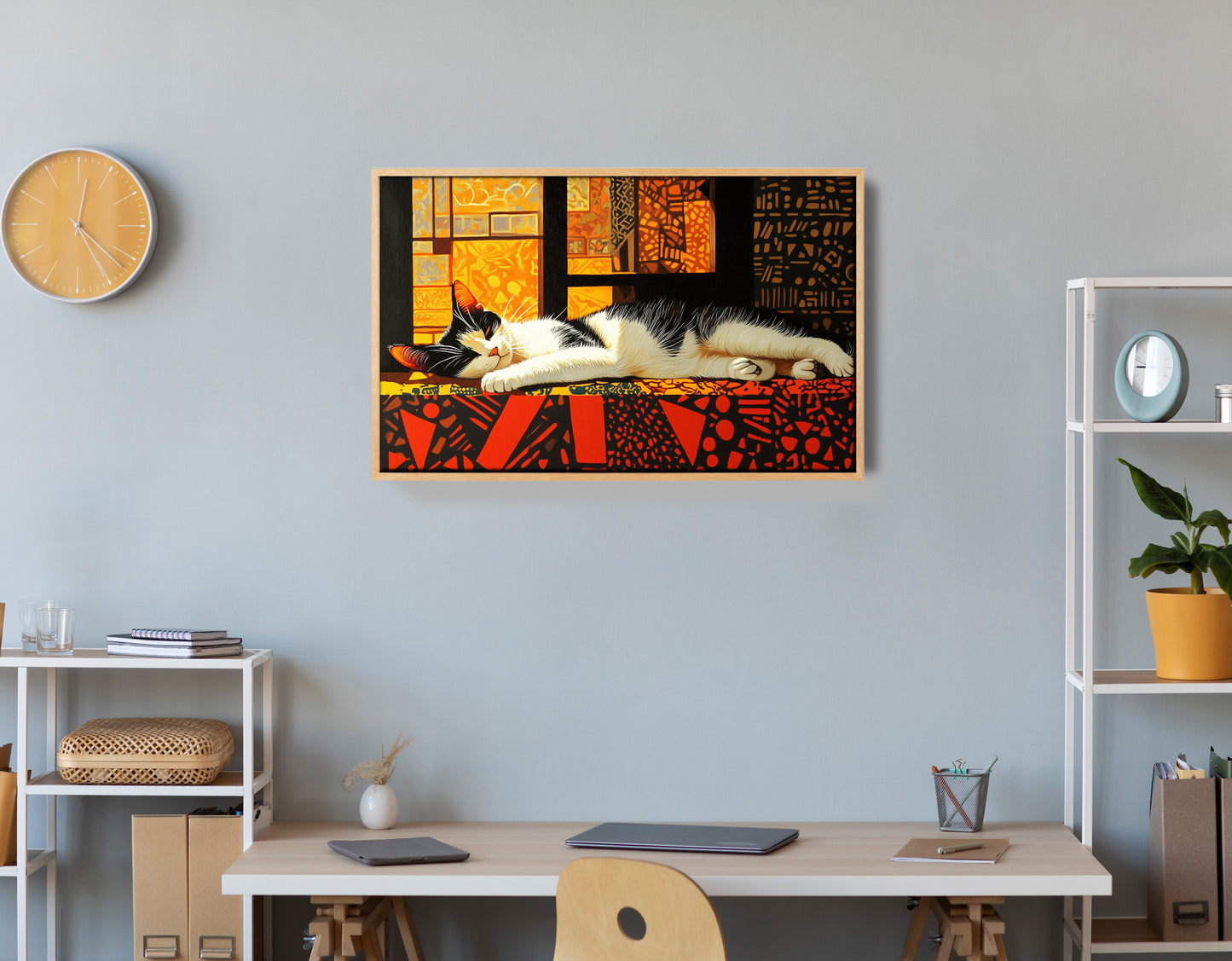Sleeping White Cat African Pattern African American canvas print view 54