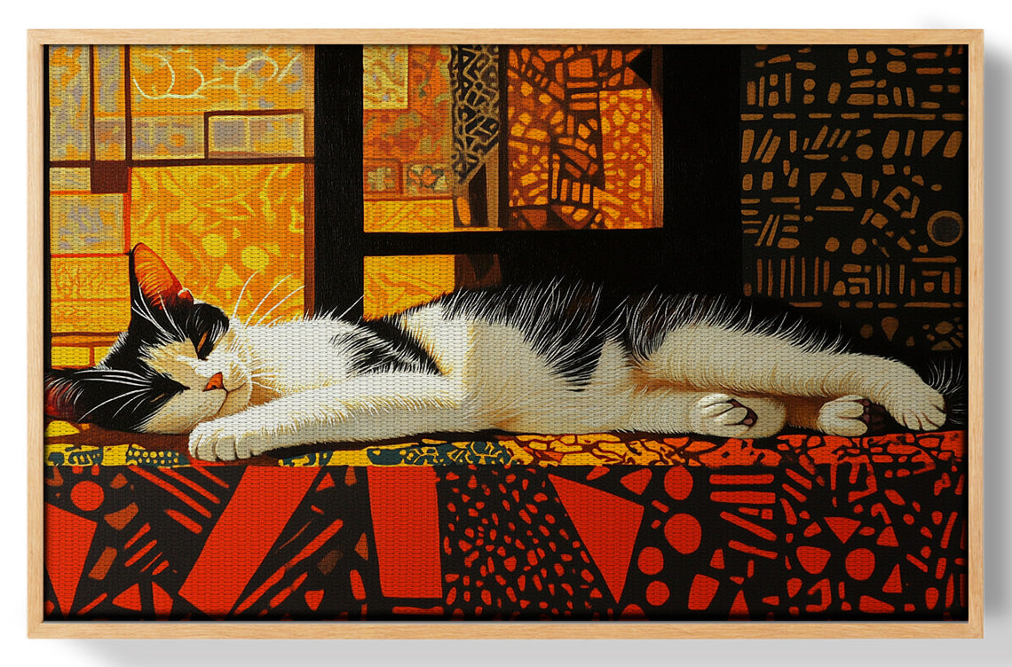 Sleeping White Cat African Pattern African American canvas print view 49