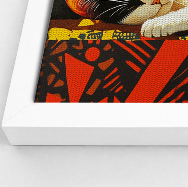 Sleeping White Cat African Pattern African American canvas print view 64