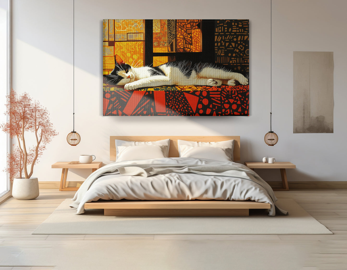 Sleeping White Cat African Pattern African American canvas print view 15