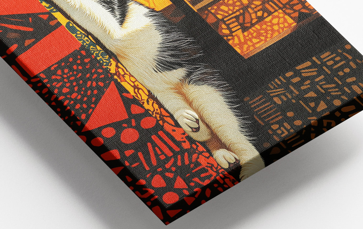 Sleeping White Cat African Pattern African American canvas print view 16