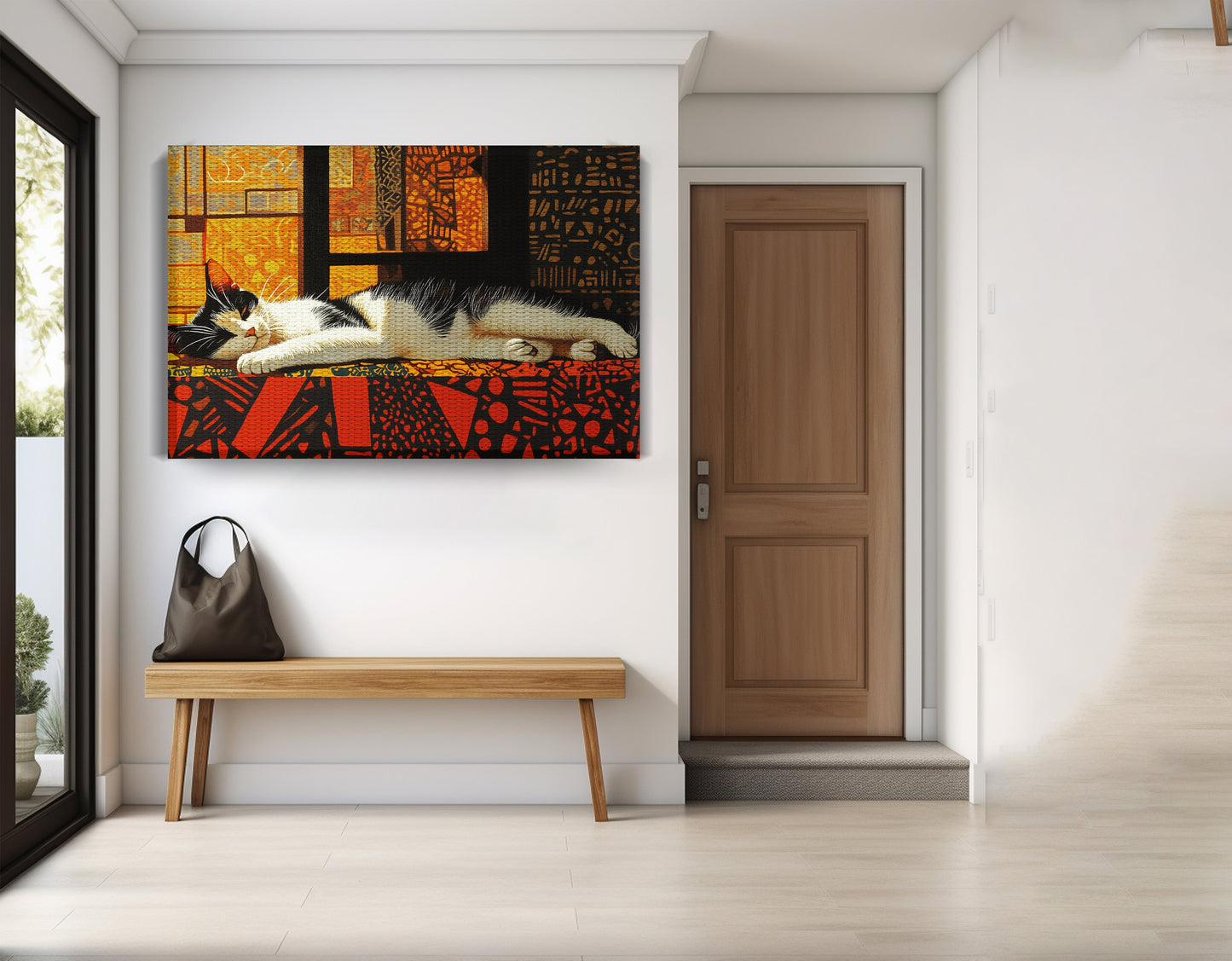 Sleeping White Cat African Pattern African American canvas print view 17