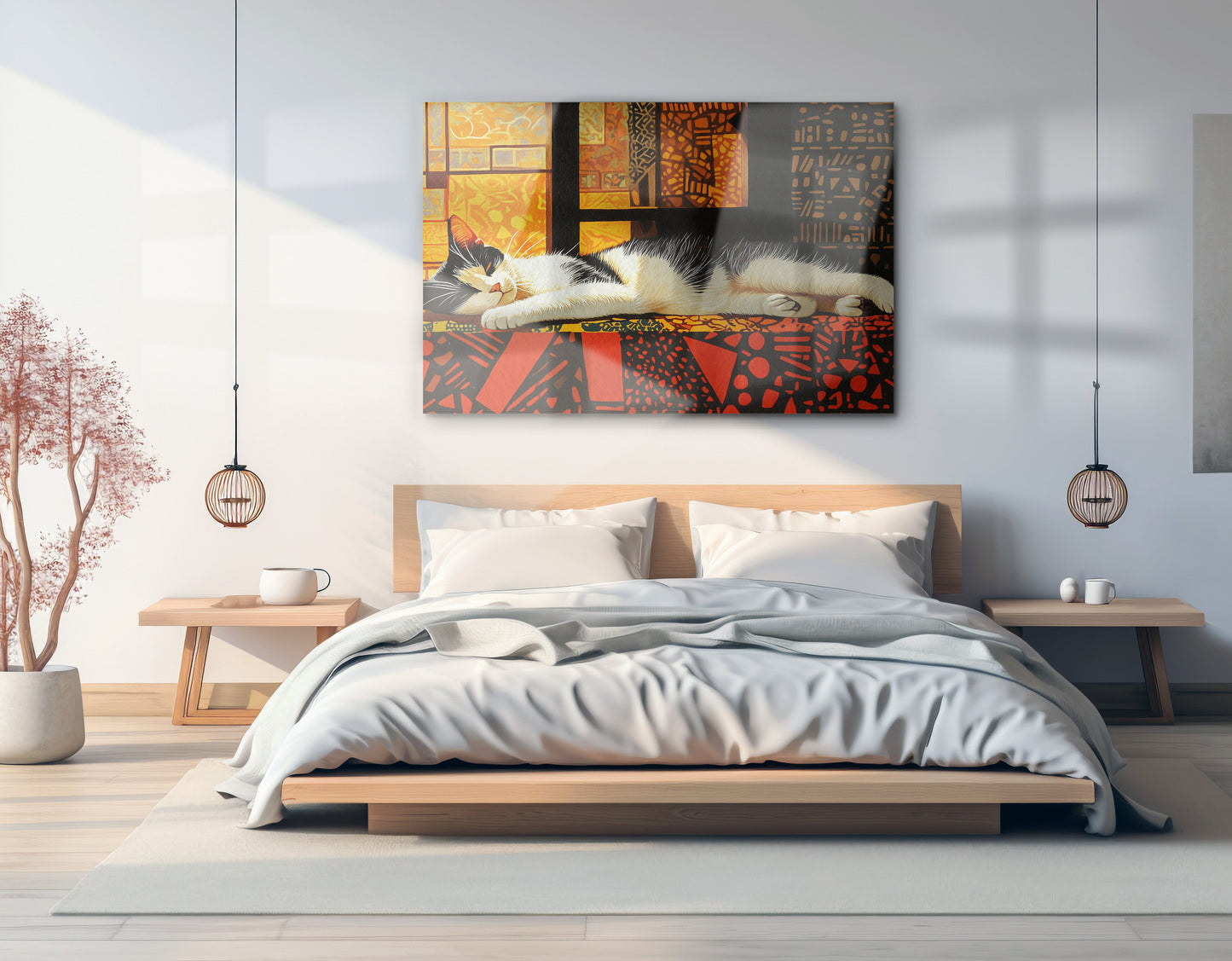 Sleeping White Cat African Pattern African American canvas print view 21