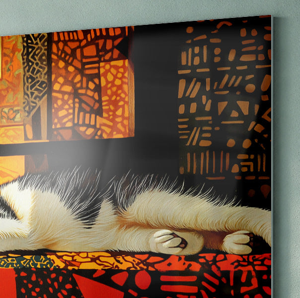 Sleeping White Cat African Pattern African American canvas print view 22