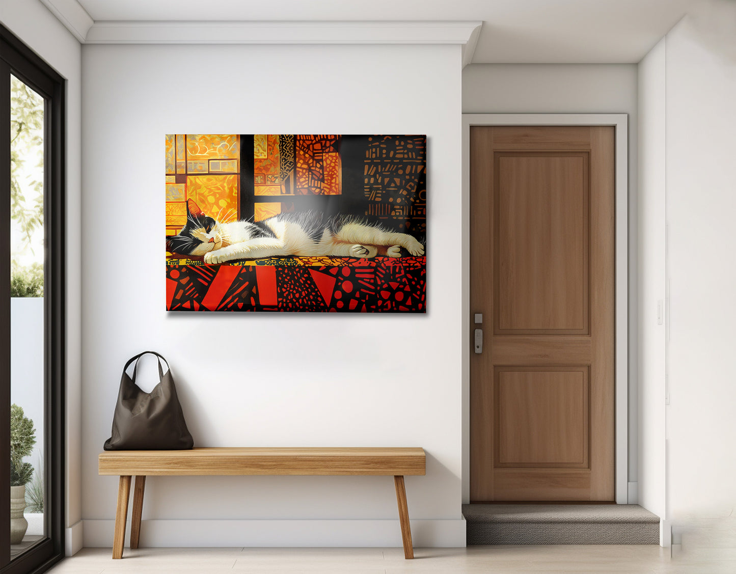 Sleeping White Cat African Pattern African American canvas print view 23