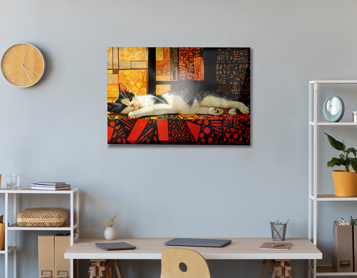 Sleeping White Cat African Pattern African American canvas print view 24