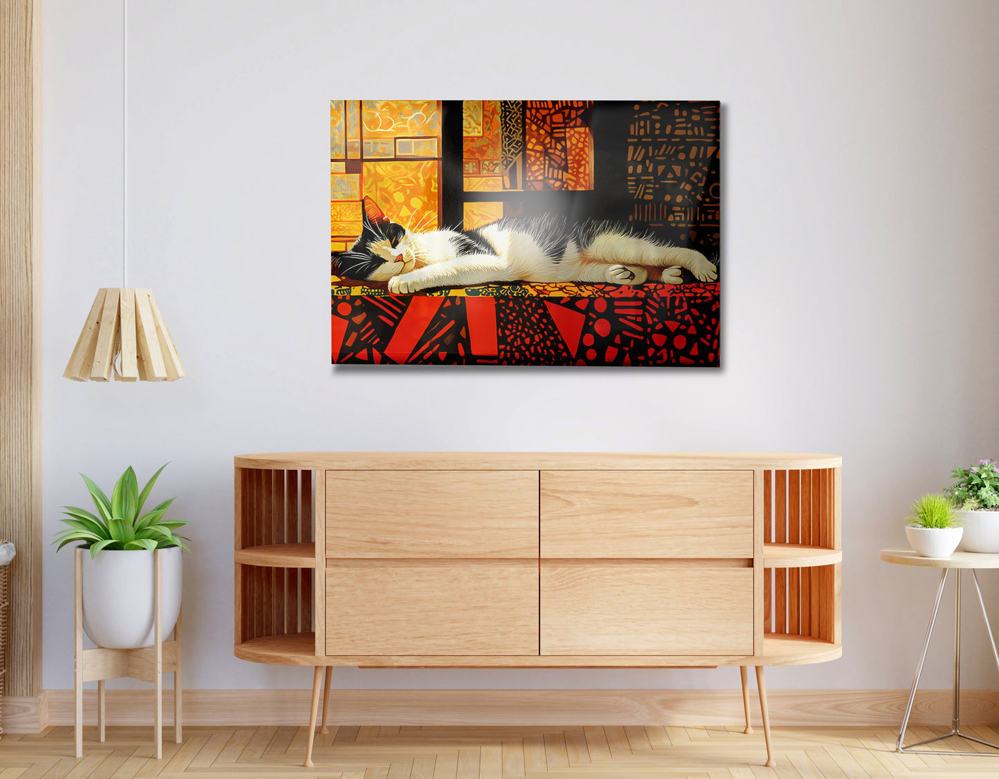 Sleeping White Cat African Pattern African American canvas print view 20