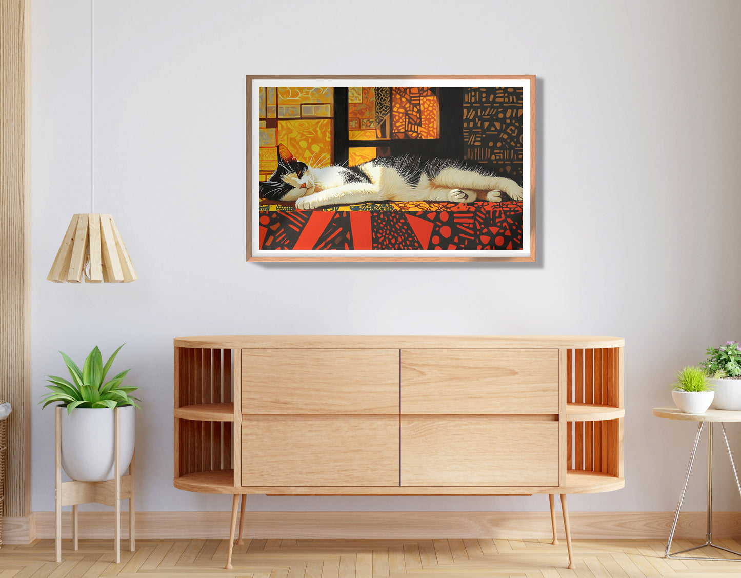 Sleeping White Cat African Pattern African American canvas print view 80