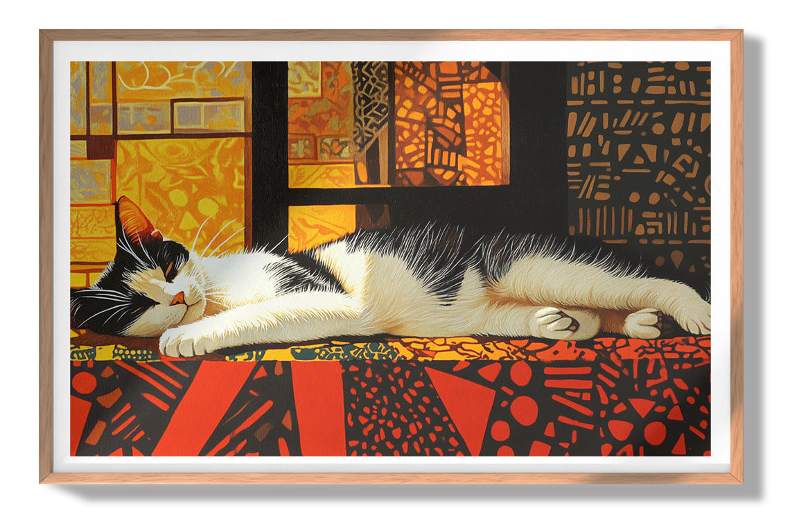 Sleeping White Cat African Pattern African American canvas print view 79