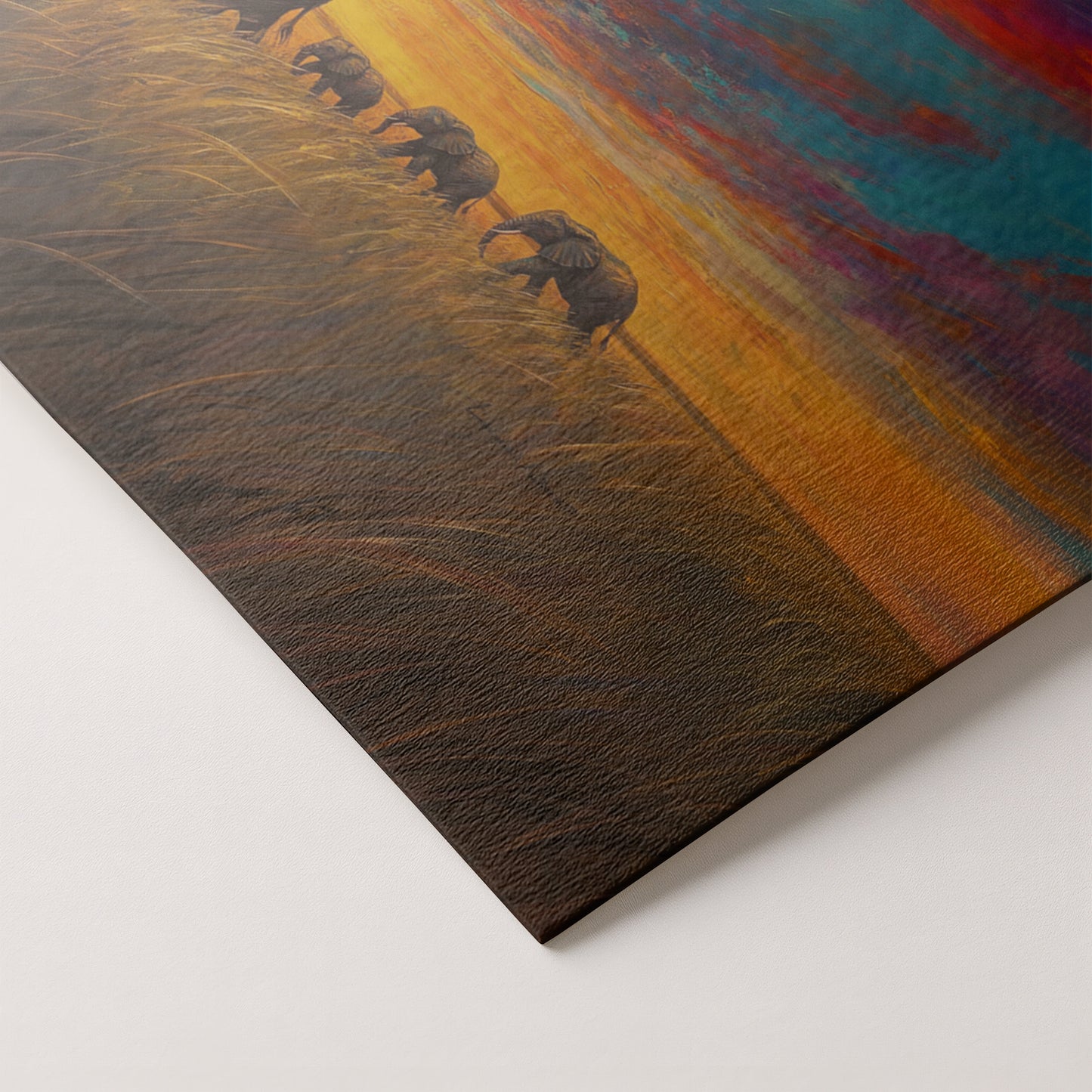 Elephant Herd Sunset Black Black culture wall art artwork by MoomZee Artwork
