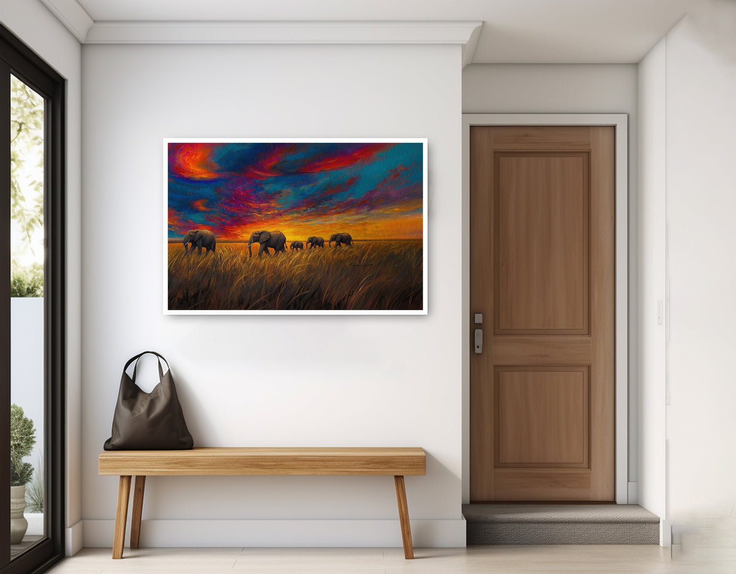 Elephant Herd Sunset Black Black culture wall art home decor view