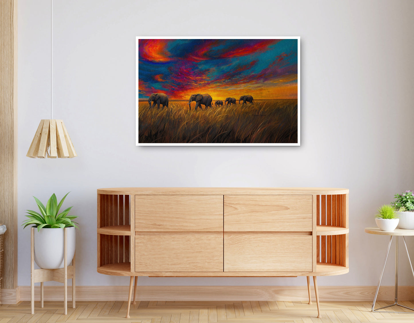 Alternate view of Elephant Herd Sunset Black Black culture wall art canvas print