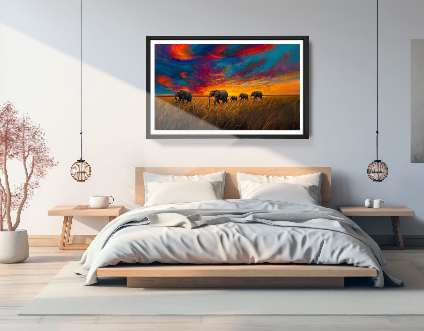 Elephant Herd Sunset Black Black culture wall art view 69