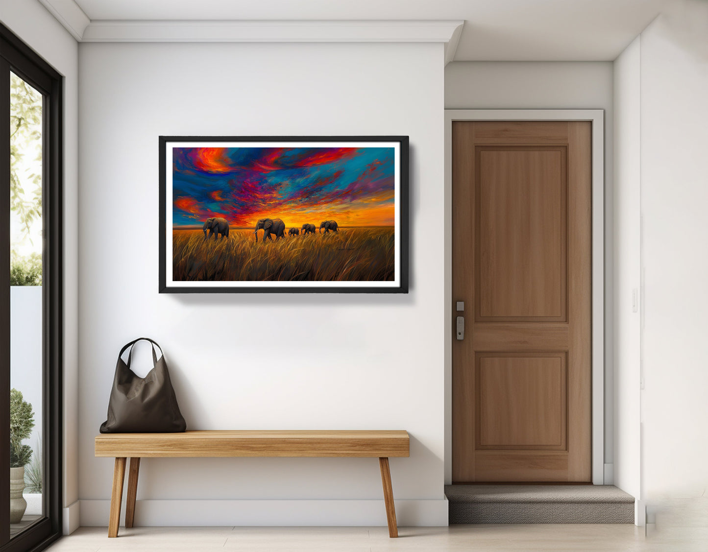 Elephant Herd Sunset Black Black culture wall art view 71