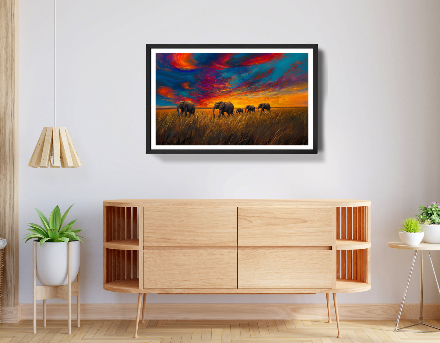 Elephant Herd Sunset Black Black culture wall art view 68