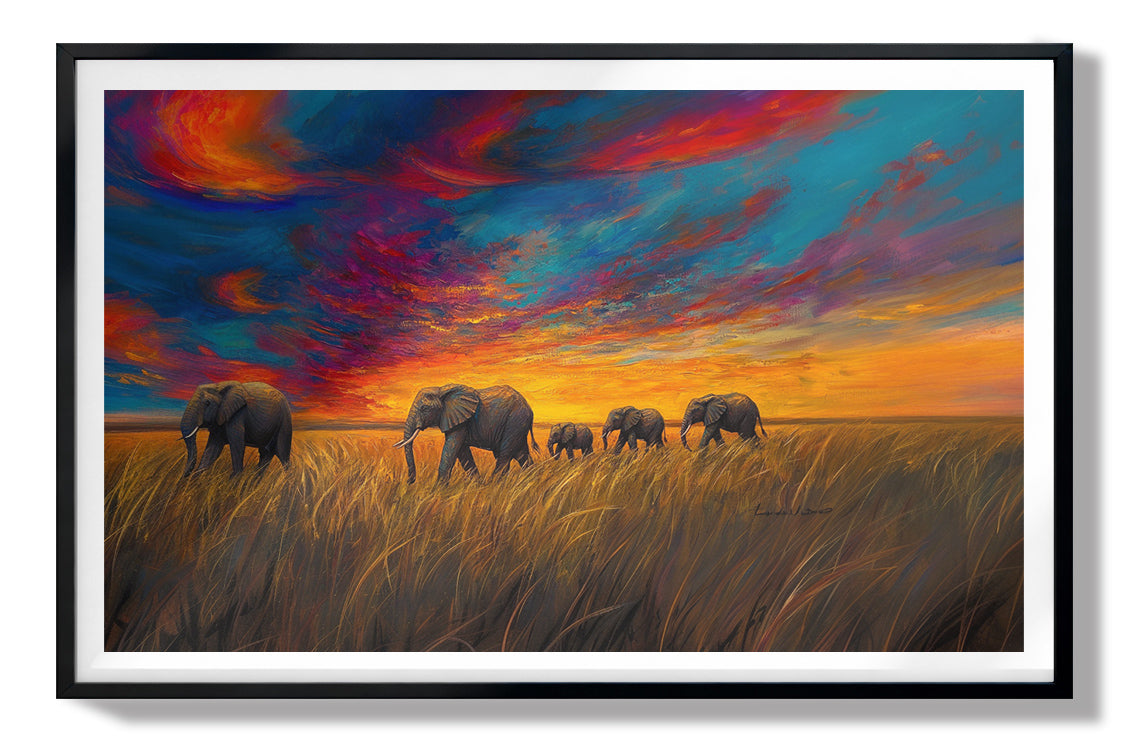 Elephant Herd Sunset Black Black culture wall art view 67