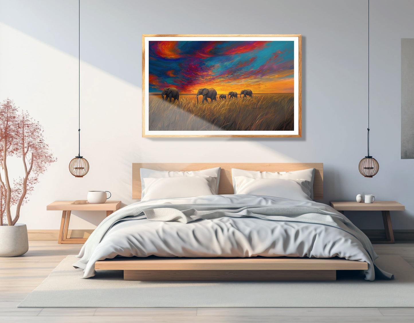 Elephant Herd Sunset Black Black culture wall art view 75