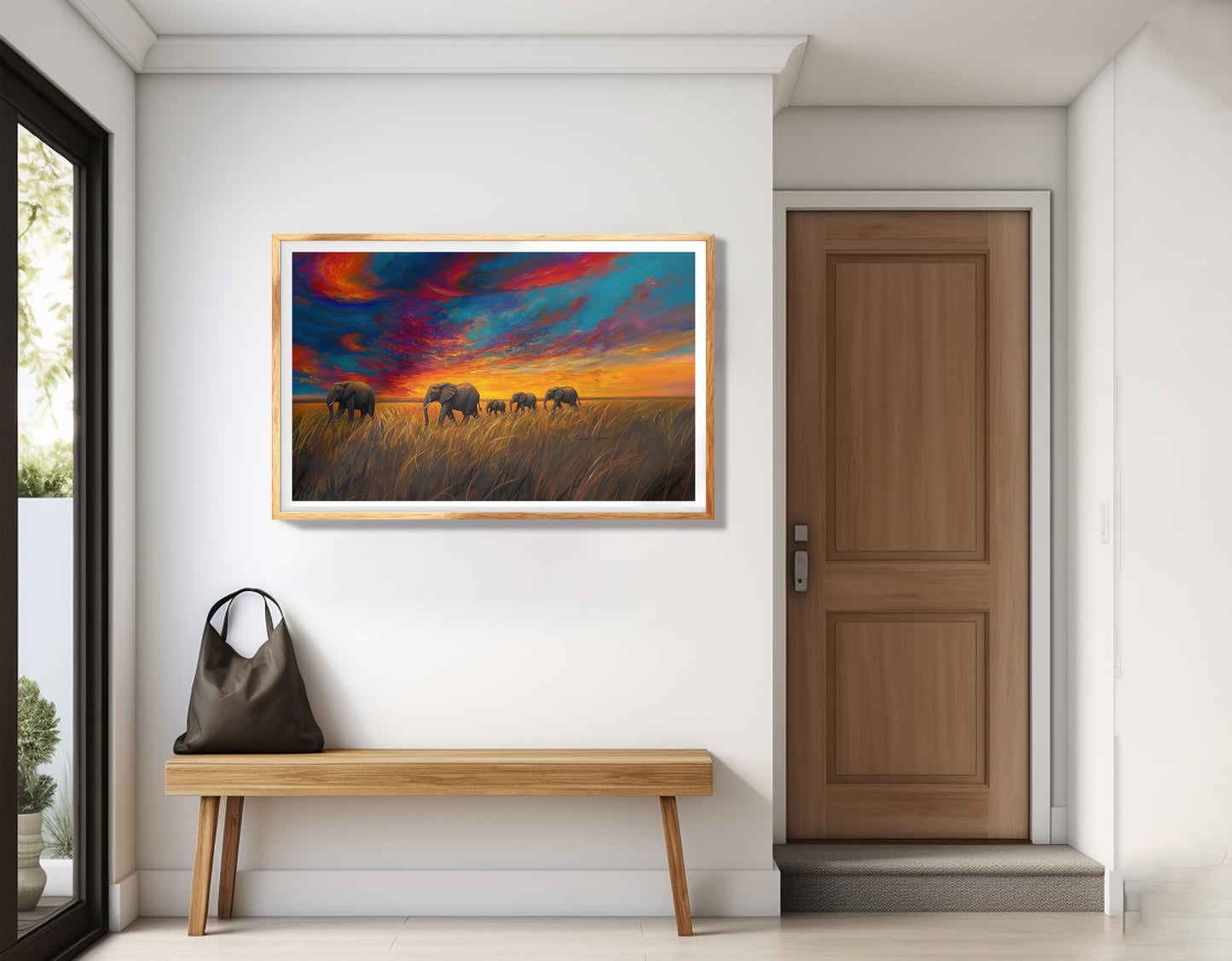 Elephant Herd Sunset Black Black culture wall art view 77