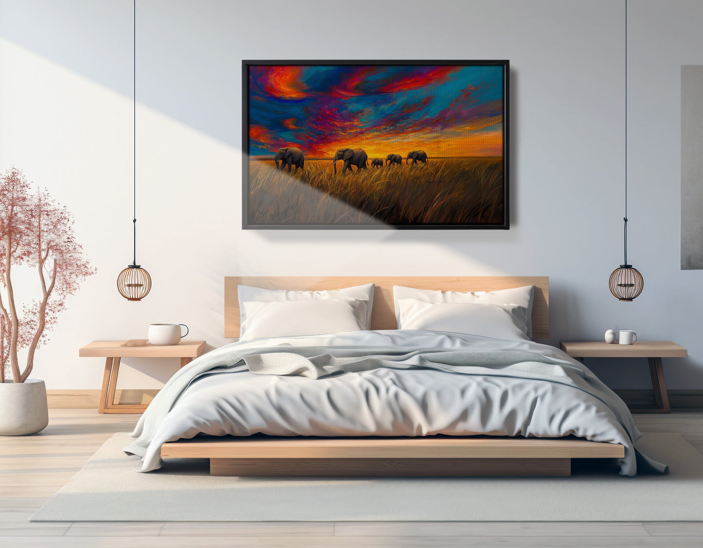 Elephant Herd Sunset Black Black culture wall art view 27