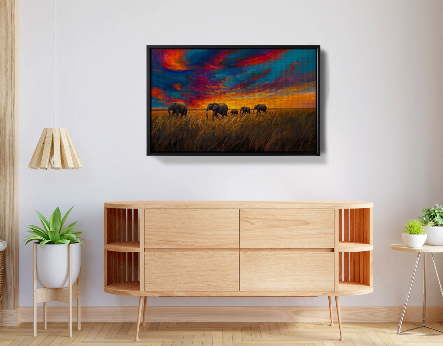 Elephant Herd Sunset Black Black culture wall art view 26