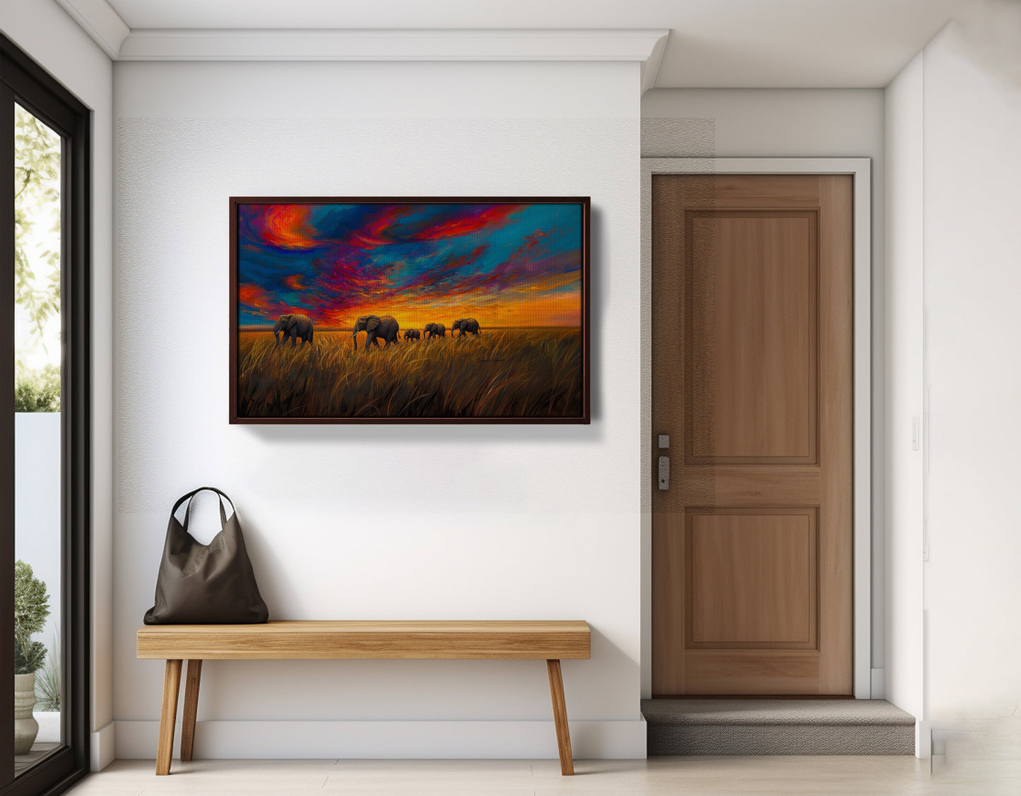 Elephant Herd Sunset Black Black culture wall art view 35