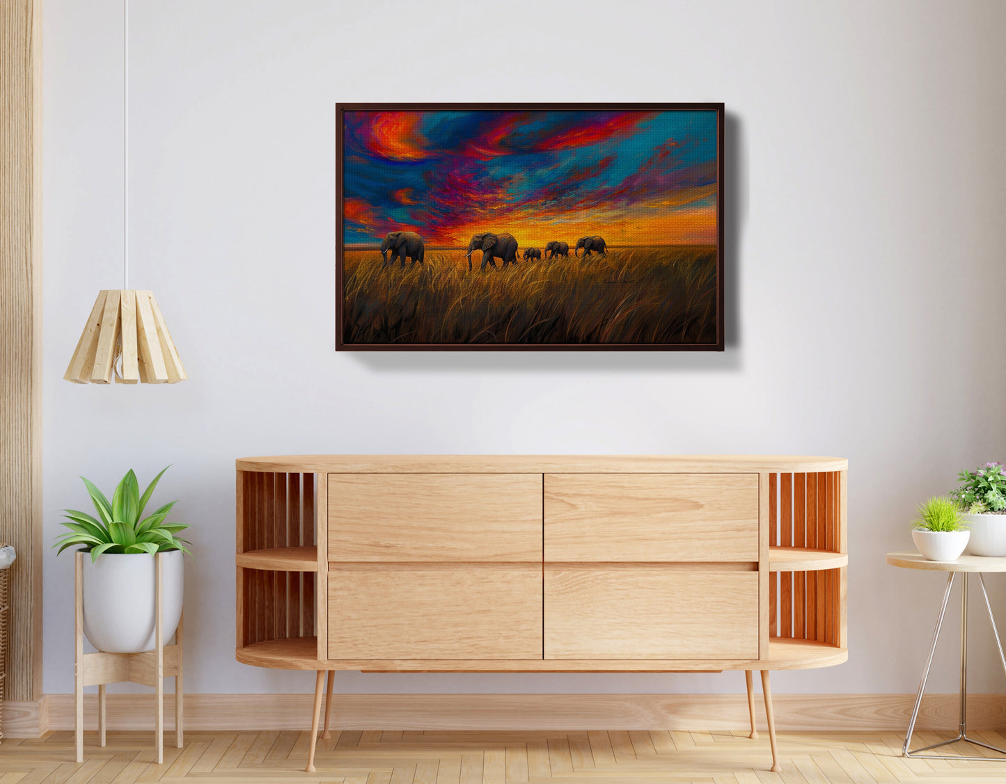 Elephant Herd Sunset Black Black culture wall art view 32