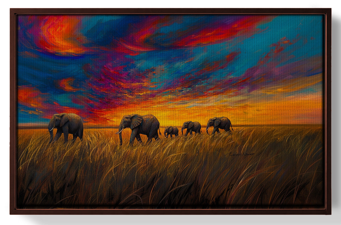 Elephant Herd Sunset Black Black culture wall art view 31