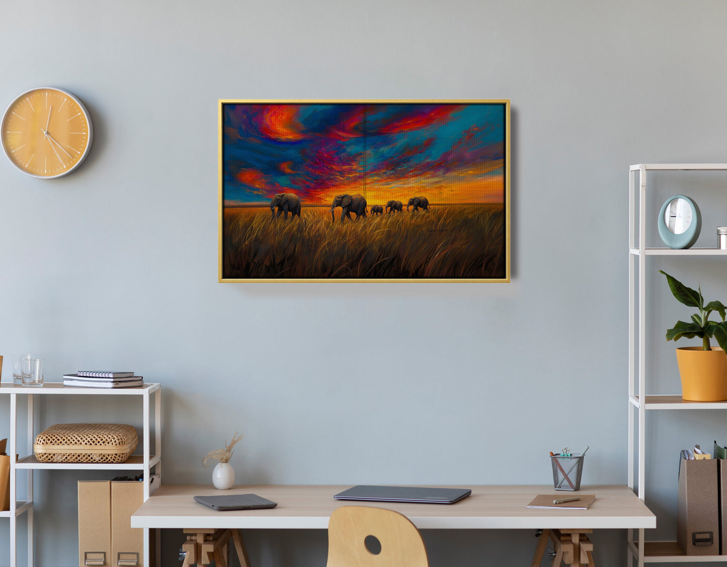 Elephant Herd Sunset Black Black culture wall art view 42