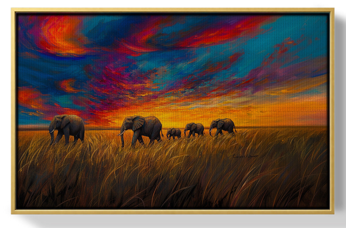 Elephant Herd Sunset Black Black culture wall art view 37