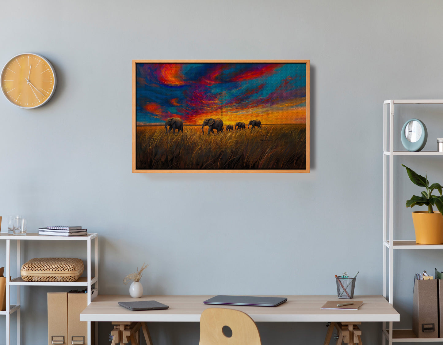 Elephant Herd Sunset Black Black culture wall art view 48