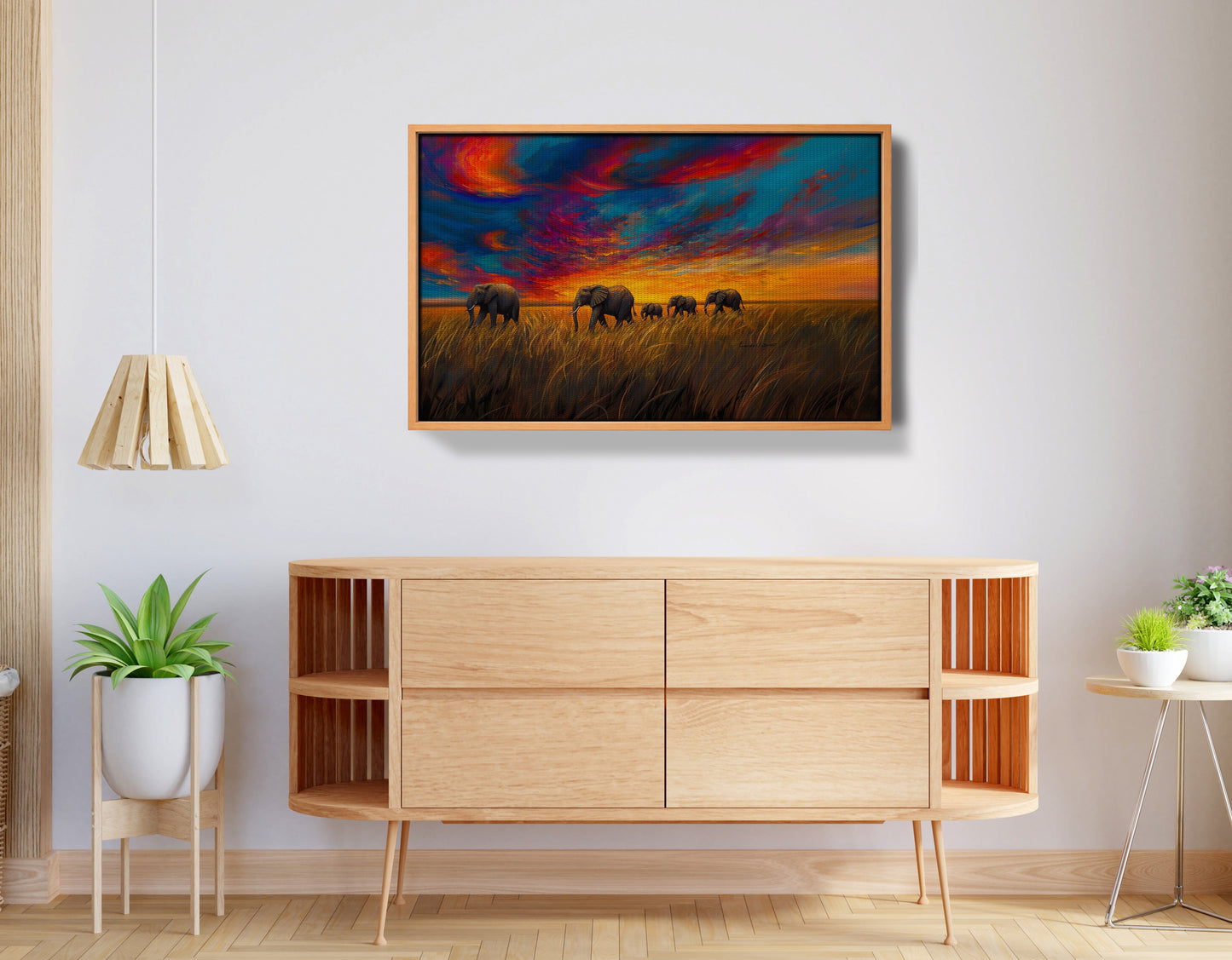 Elephant Herd Sunset Black Black culture wall art view 44