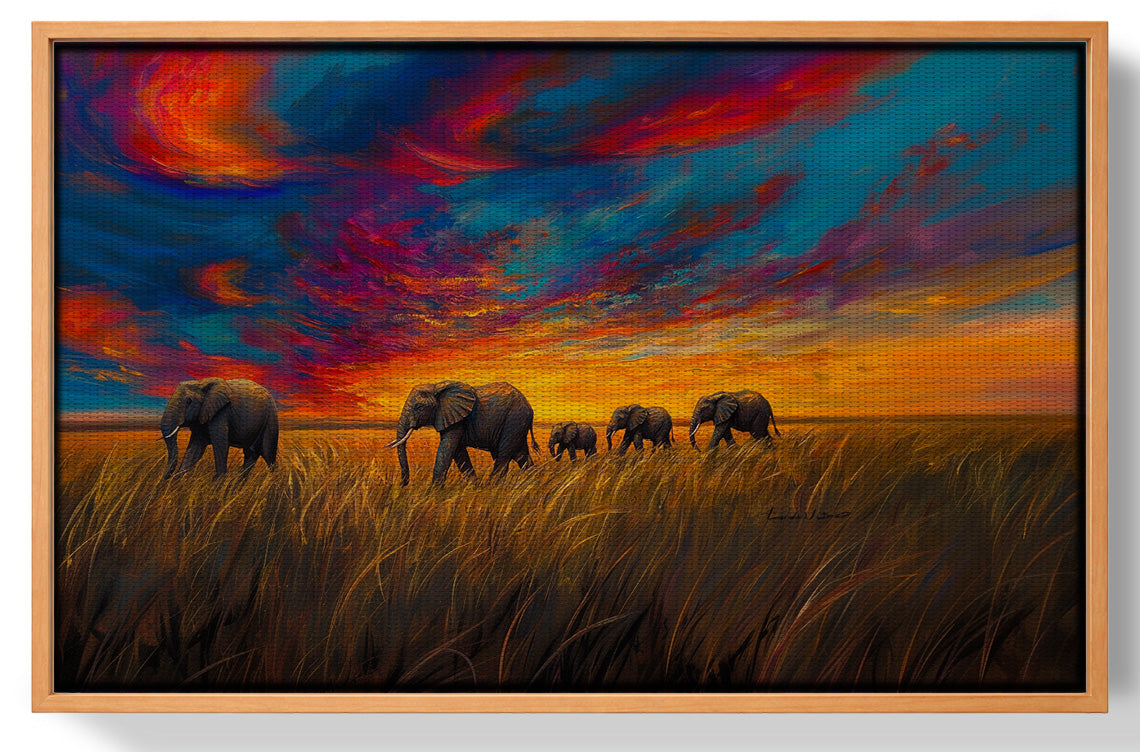 Elephant Herd Sunset Black Black culture wall art view 43