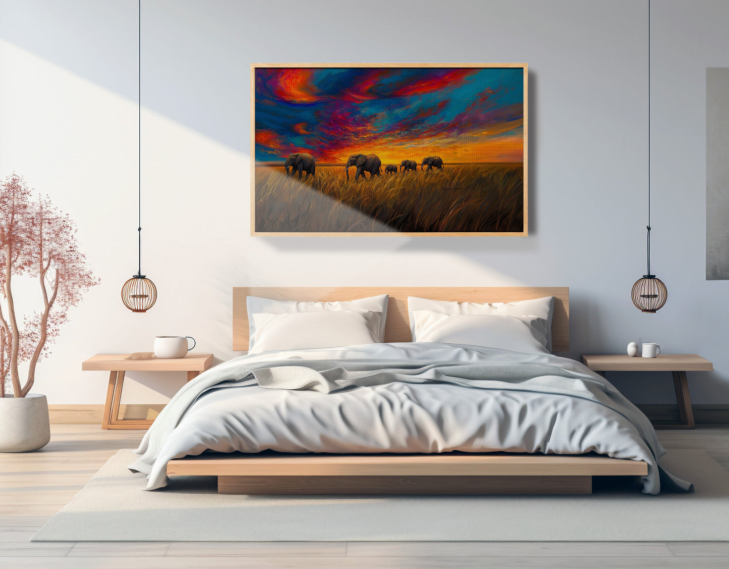 Elephant Herd Sunset Black Black culture wall art view 51