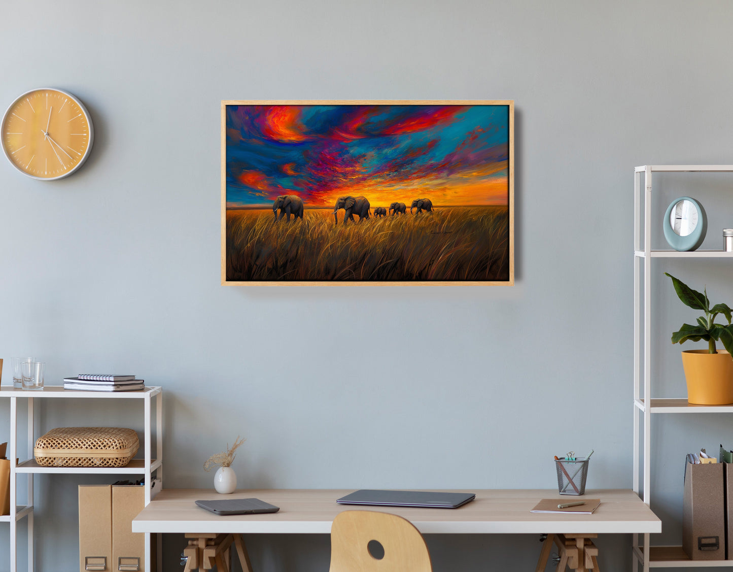 Elephant Herd Sunset Black Black culture wall art view 54