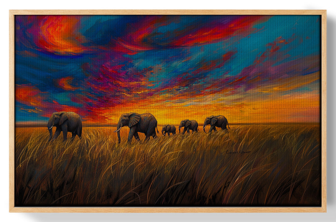 Elephant Herd Sunset Black Black culture wall art view 49
