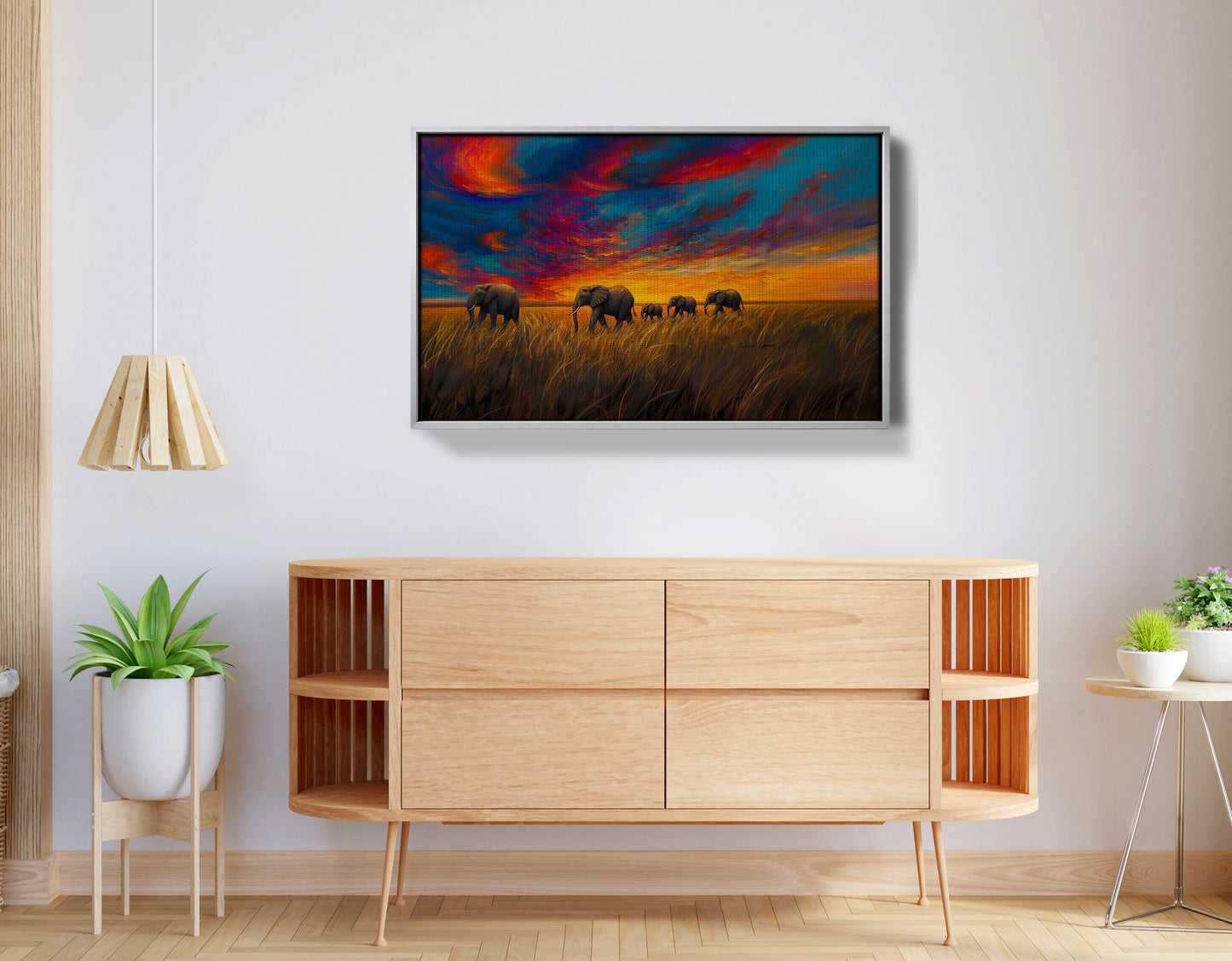Elephant Herd Sunset Black Black culture wall art view 56