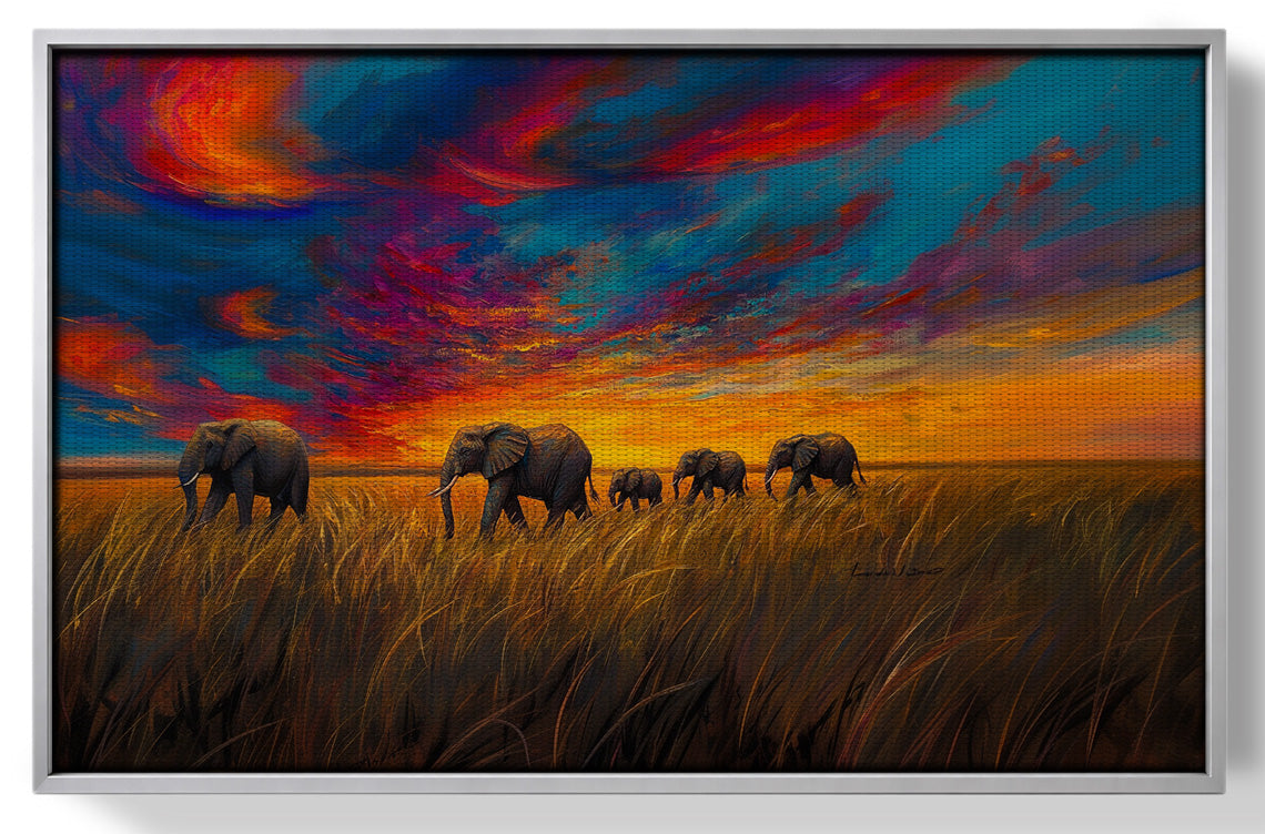 Elephant Herd Sunset Black Black culture wall art view 55