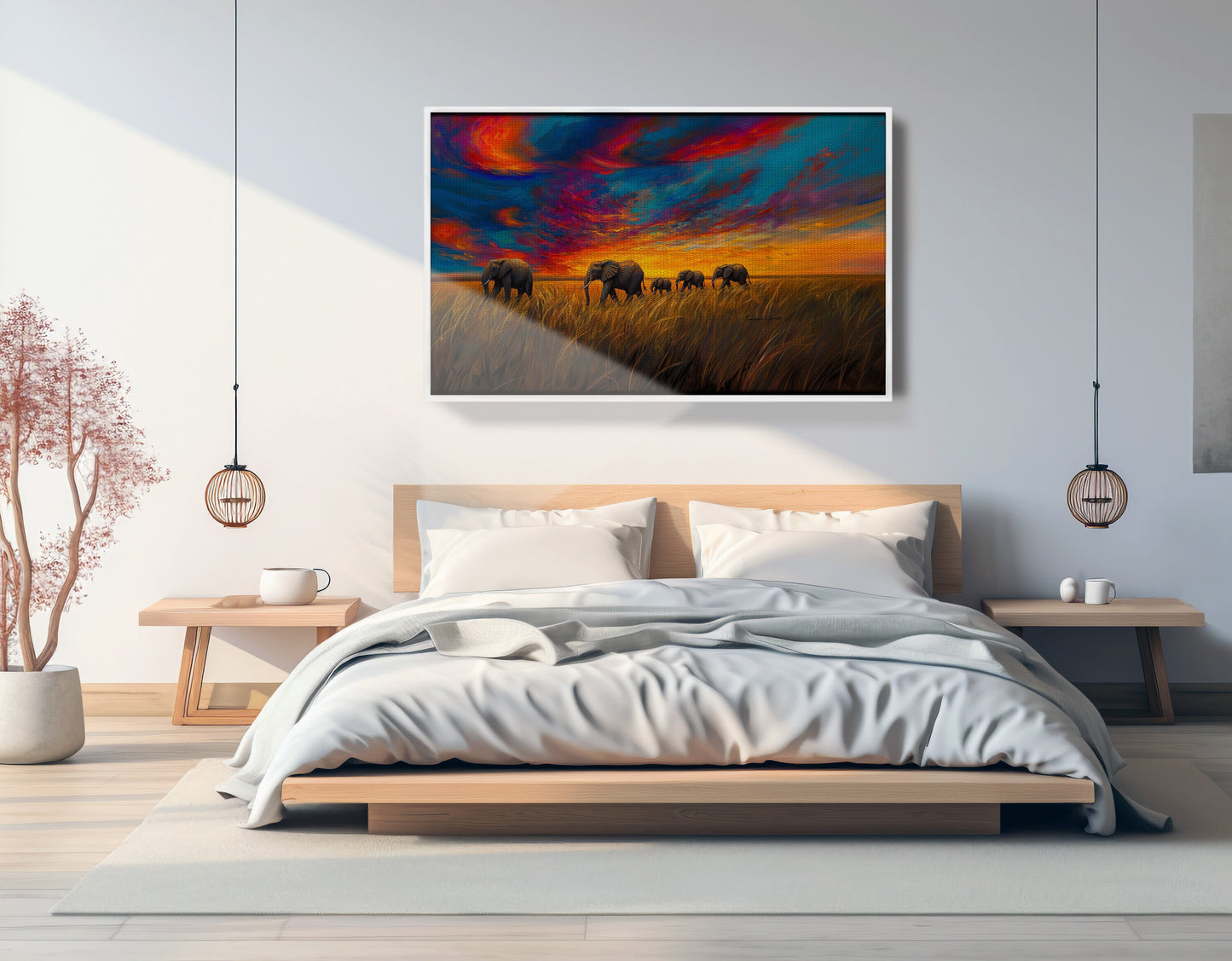 Elephant Herd Sunset Black Black culture wall art view 63