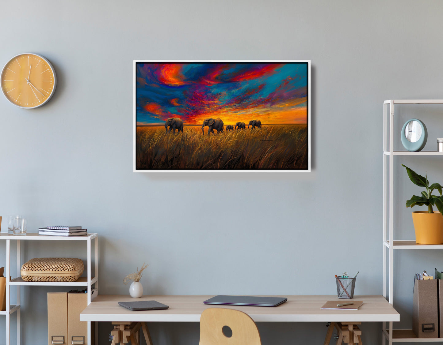 Elephant Herd Sunset Black Black culture wall art view 66