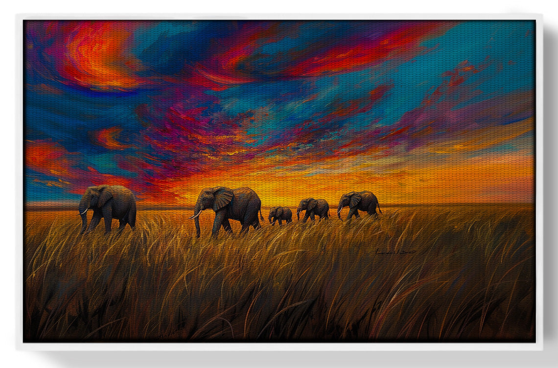 Elephant Herd Sunset Black Black culture wall art view 61